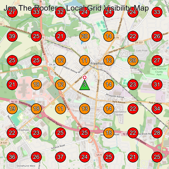 Joe The Roofer GeoGrid visibility map for Air Conditioning Contractor in Freehold